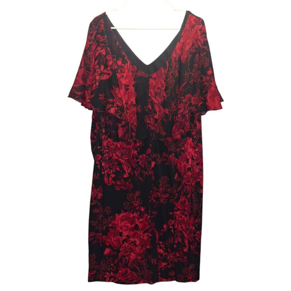 Connected Apparel 24W Red Floral Sheath Dress Cocktail Wedding Guest Date Night - Picture 2 of 7